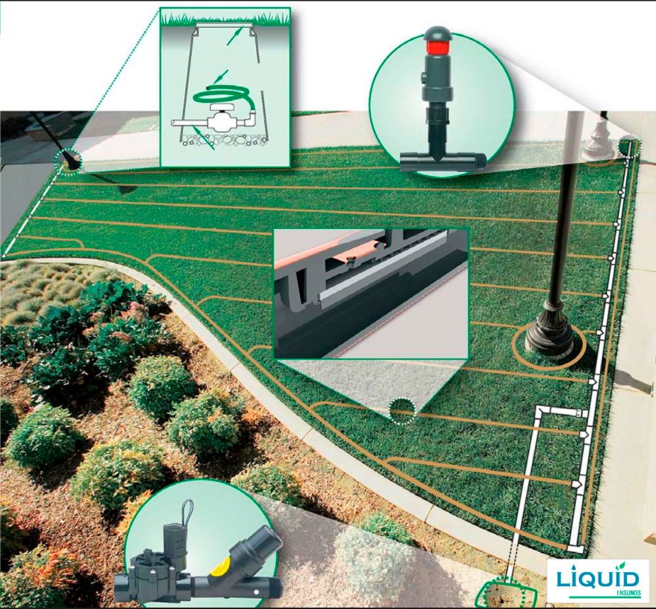 Instalación de tubería de goteo subterráneo Rain Bird XFS en césped